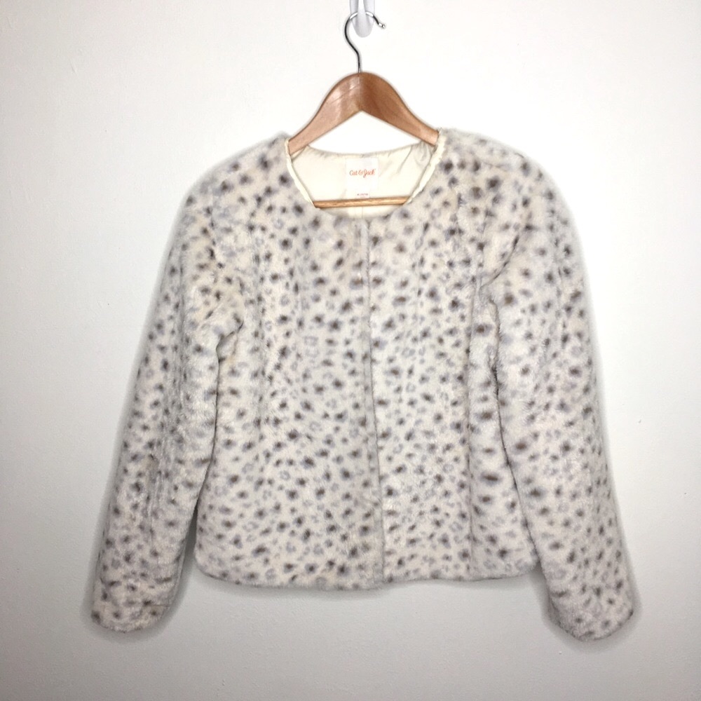 Cat & Jack White & Brown Leopard Coat XL 14/16 - Picture 2 of 9